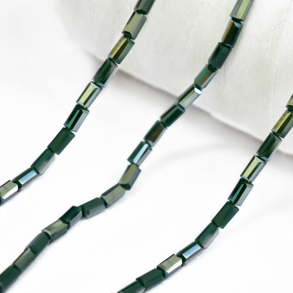 Forest Green color Rectangle Faceted Crystal Beads