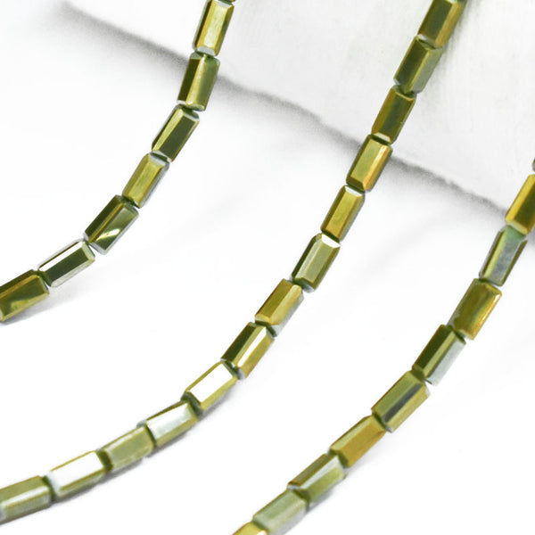 Green and Gold color Rectangle Faceted Crystal Beads