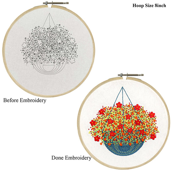 Embroidery Kit for Beginners Blossom Flowers Basket Design with Digital Printed & Written Instructions All Material Included