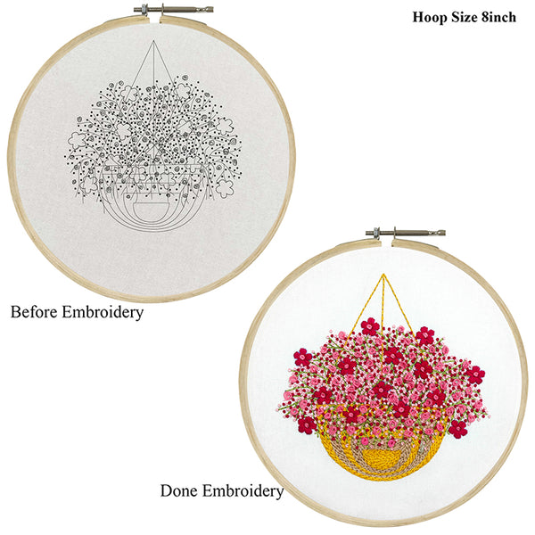 Embroidery Kit Blossom Basket Design Digital Printed & Written Instructions All Material Included