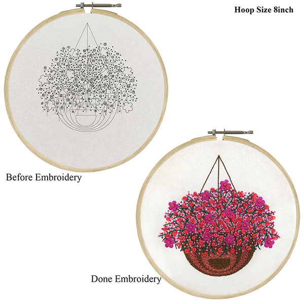 Embroidery Kit Blossom Basket Design Digital Printed & Written Instructions All Material Included