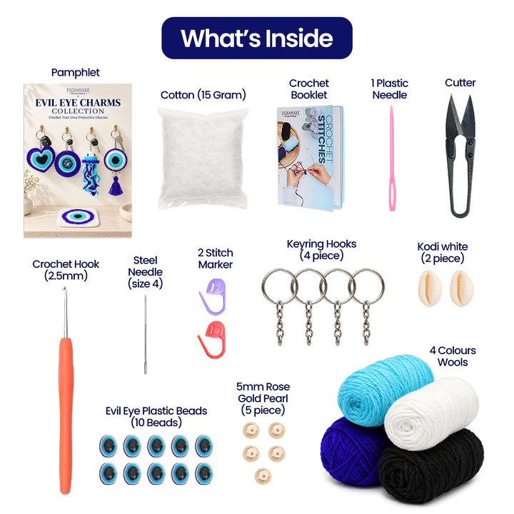 Evil Eye Crochet Kit for Beginners | DIY Keychain & Coaster Set ...