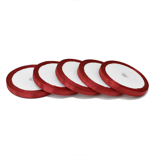 Dark Red Color Satin Ribbon - 5 Roll