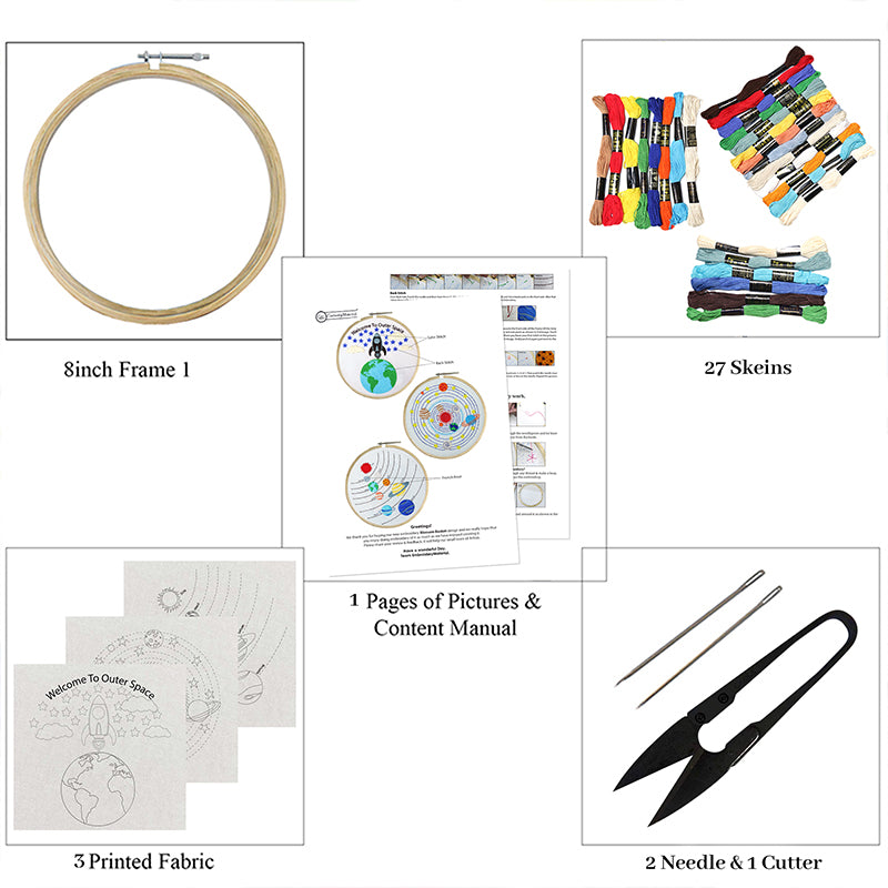 Embroidery Kit Combo of three Space Design Digital Printed & Written ...