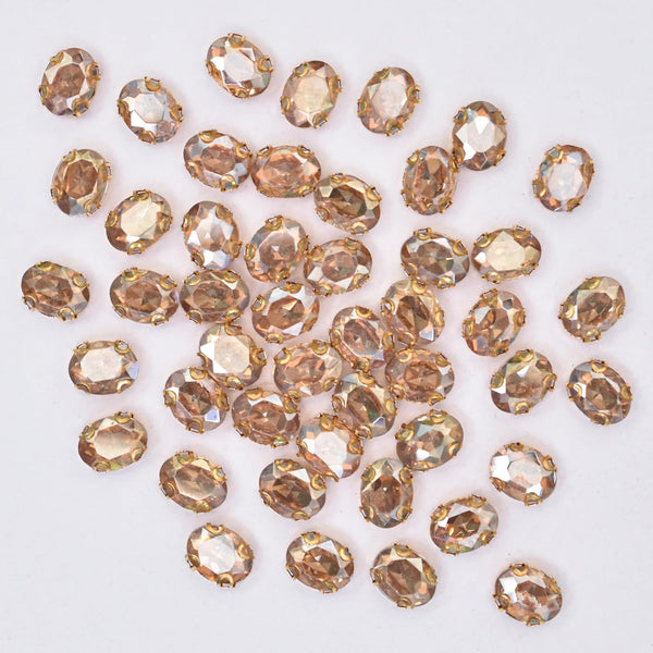 Sew on Oval Shape Crystal Rhinestones with D Shape Claws, 48 Pieces, 6*8MM