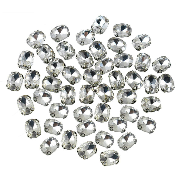 Sew on Oval Shape Crystal Rhinestones with D Shape Claws, 48 Pieces, 6*8MM