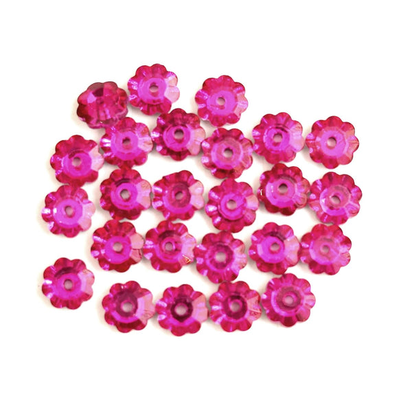 25 Pieces, Magenta Color Faceted Marguerite Lochrose Flower