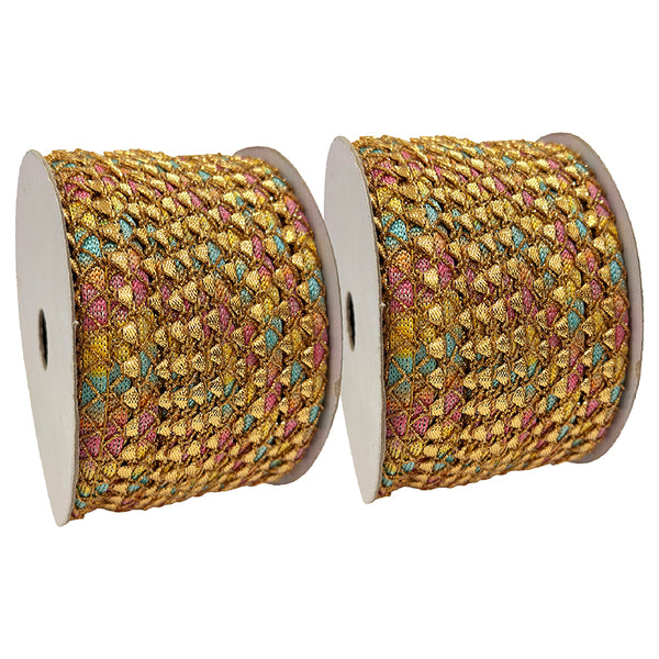 Multi Colours Samosa Lace Design Trim Rolls For Dupatta, Blouses & Kurti, Width 1.5cm (2 Rolls)