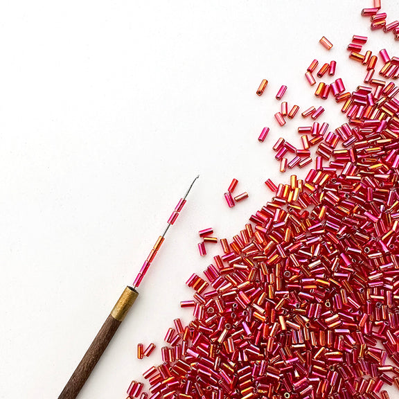 Buy now 3mm Pink and Orange Color Glass Bugle Beads for embroidery at ...