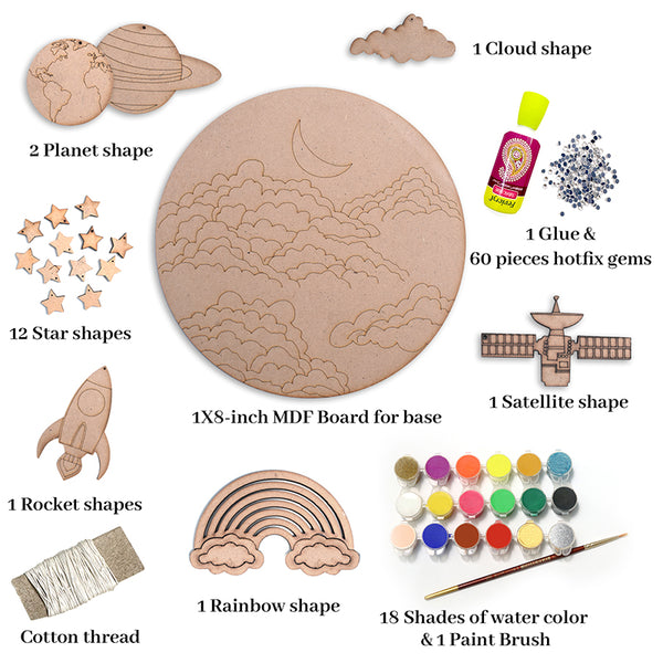 "Space Explorer" Coloring/Painting MDF Wooden Art & Craft Kit, DIY Activity Kit for Kids 5-6-7-8 Years Old With all Material Included