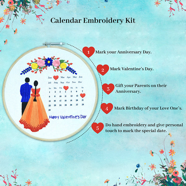 Wedding Celebration Calender DIY Embroidery Kit for Beginners with All Material Included