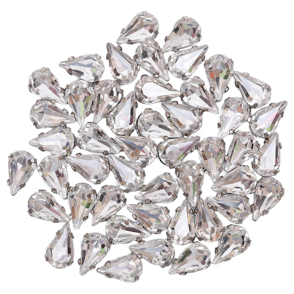Sew on Tear Drop Shape Crystal Rhinestones with D Shape Claws, 48 Pieces