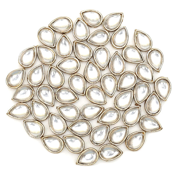 EMBKS5425 (10x12MM Silver Color Tear Drop Shape Kundan Stones)