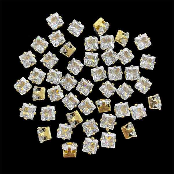 square rhinestones in crown prong setting