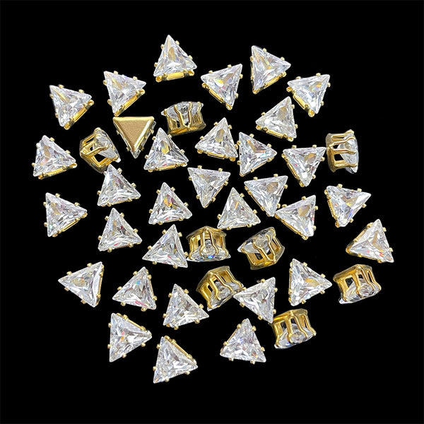 triangle rainbow rhinestones in crown prong settings