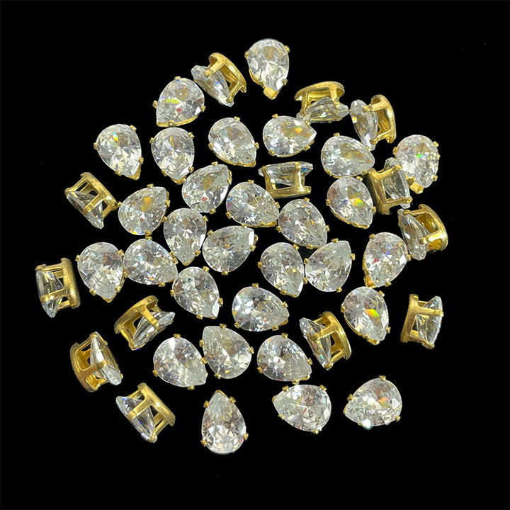 tear drop shape crown prong settings