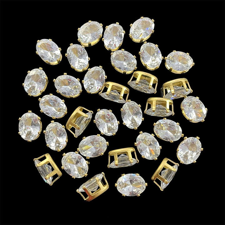 oval shape sewing crystals in crown prong settings 