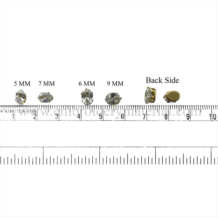  oval shape rhinestones in crown prong settings