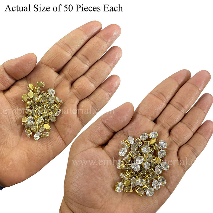 oval claw setting of rhinestones