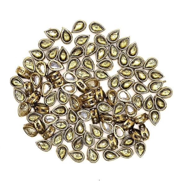 EMBKS5351 (5x8MM Olive Green Color Tear Drop Shape Kundan Stones)