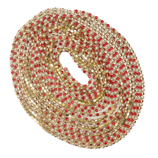 EMB1164 (Cream Pearl & Scarlet Red Crystal Cup Chain)-12SS