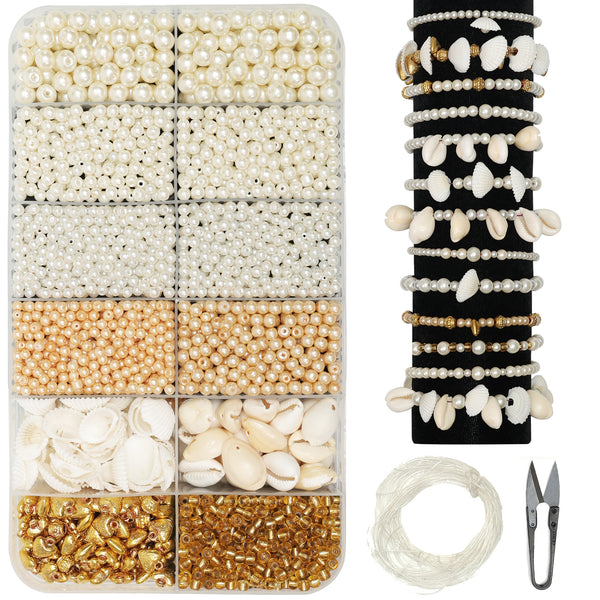 DIY Bracelet Jewelry Making Kit with Pearls, Beads, Charms & Shells