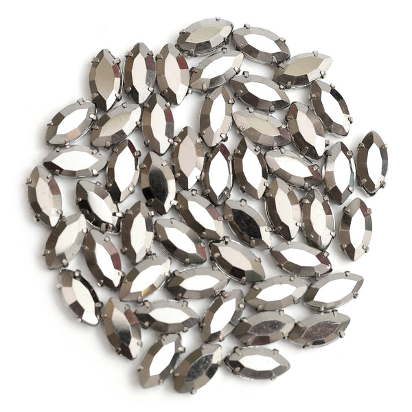 Sew On Gunmetal Eye Boat Marquise Shape Rhinestones In Metal Base Claw Settings 50 Pieces