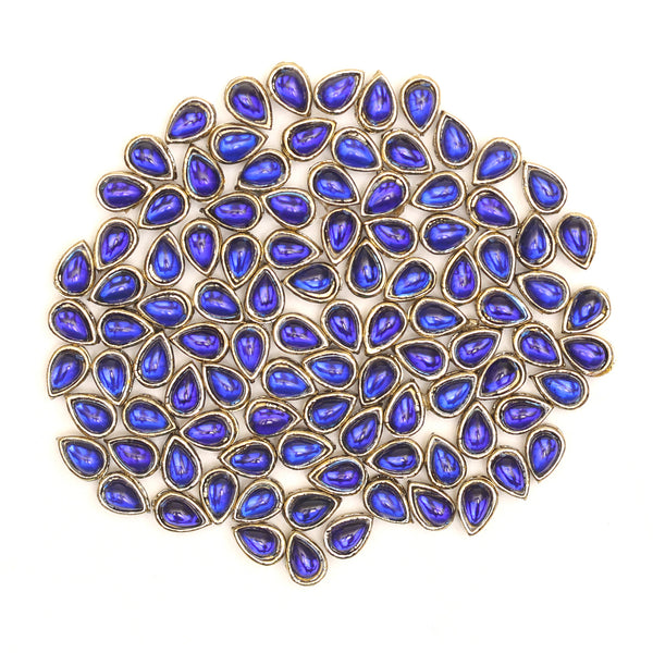 Flatback Sew On Kundan Rhinestones In Teardrop Shape For Embroidery & Jewellery, Dark Ruby Blue Color 5X8MM,