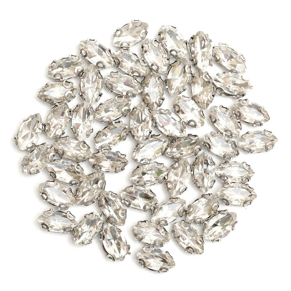 Sew on Eye Shape Crystal Rhinestones with D Shape Claws, 48 Pieces