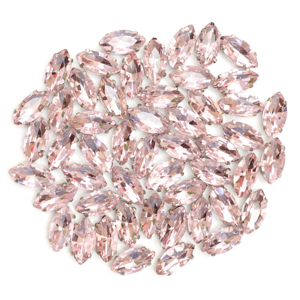 Sew On Pink Eye Boat Marquise Shape Rhinestones In Metal Base Claw Settings 50 Pieces