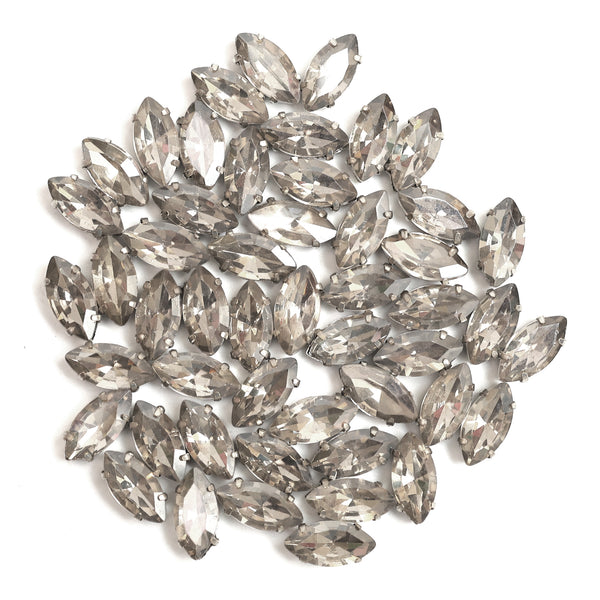 Sew On Light Gold Eye Boat Marquise Shape Rhinestones In Metal Base Claw Settings 50 Pieces