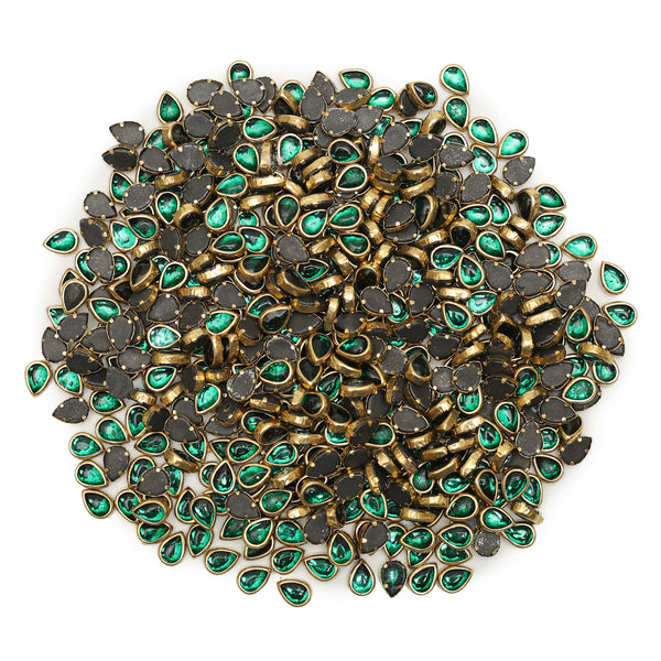 Kundan Stones in Tear Drop Shape Emerlad Green Colour for DIY Jewellery & Embroidery Embellishment, 5X7 MM, 500 Pieces