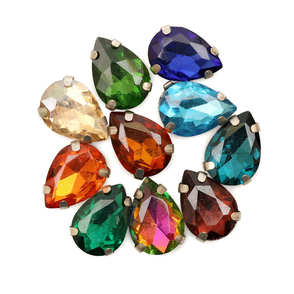 Mixed Color Teardrop Shape Sew on Glass Crystal Stone-10 stones(1 Packet)