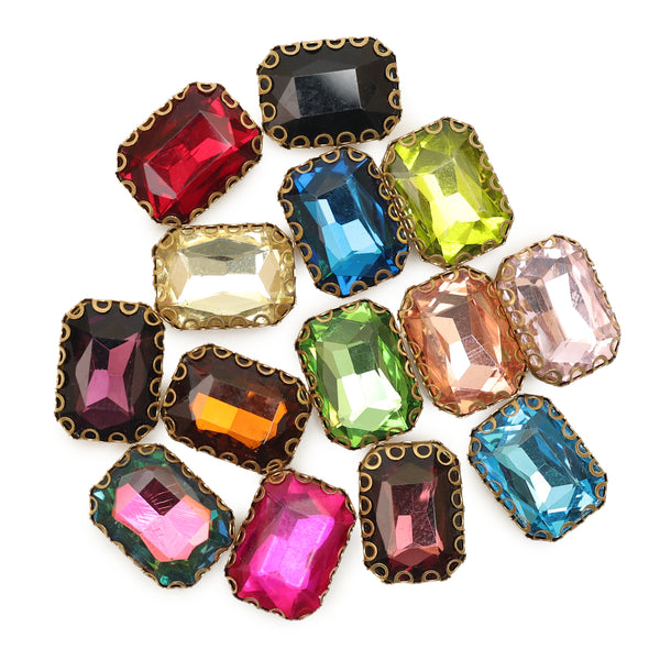 Mixed Color Octagon Shape Sew on Glass Crystal Stone -14 stones(1 Packet)