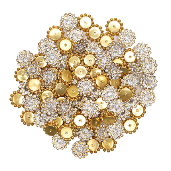 14 MM (100 Piece) Silver Crystal Flower Rhinestones Sew-On/Glue-On Embellishments for Garments, Jewelry, Crafts, and More