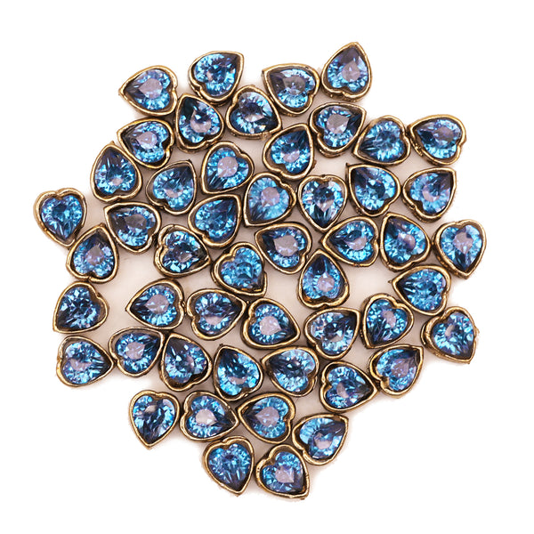 Heart Shape Flat back Sew On Kundan Rhinestones For Embroidery & Jewelry, Ruby Blue, 6X7 MM, 50 Pieces