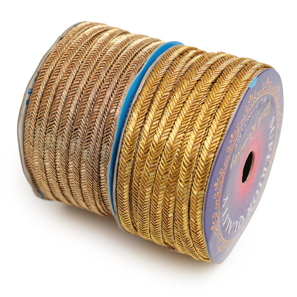 Zari Border Lace Trims Combo In Rose Gold & Gold Colors For Sarees, Dupata & Blouses Length 34Mtr Width 6MM (2 Rolls)