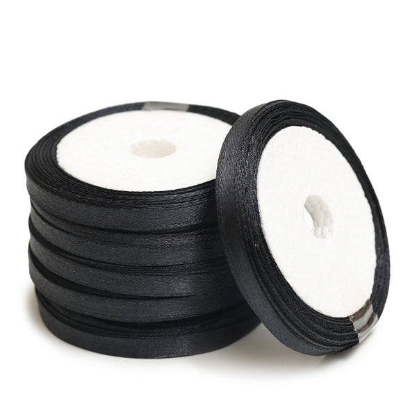 Black Color Satin Ribbon - 5 Roll