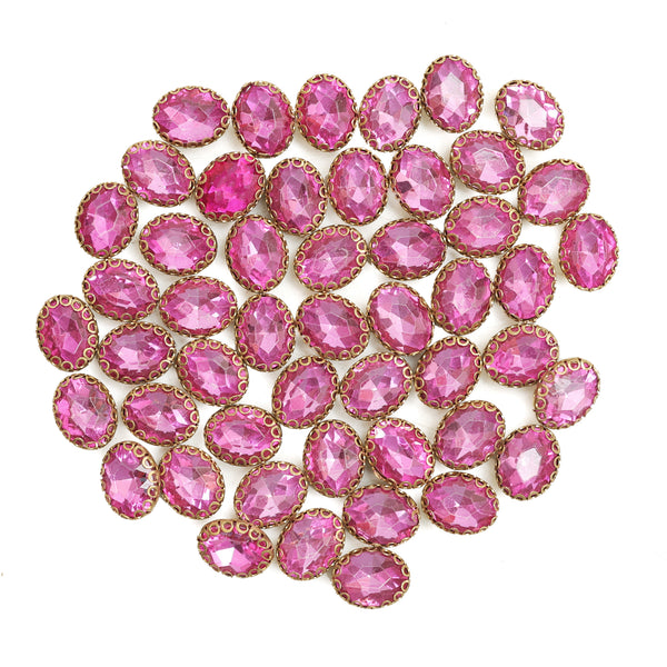 25 Pieces, Magenta Color Sew on Glass Crystal Stone