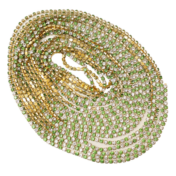 EMB1169 (Single Crystal repeated in Paradise Green & Silver Colour Cup Chain)