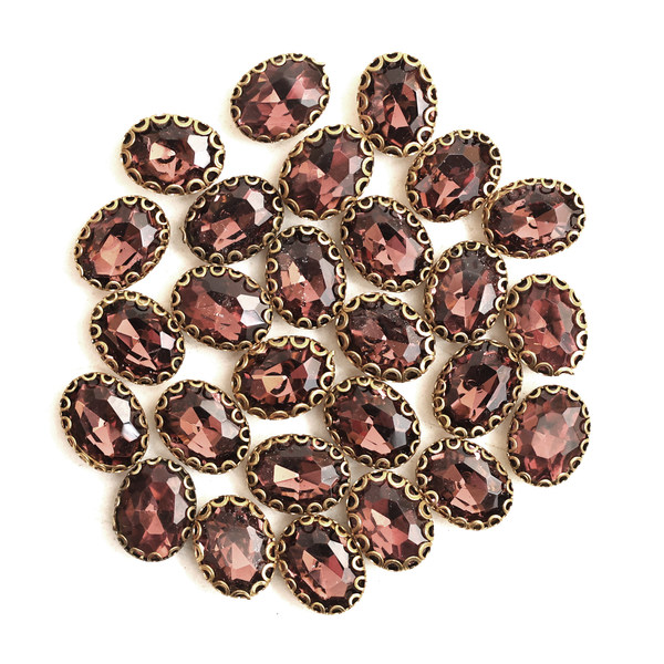 25 Pieces, Plum Color Sew on Glass Crystal Stone