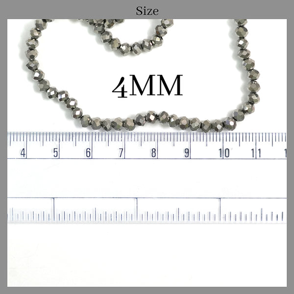 2 Strings of Rondelle Faceted Glass Beads for Jewellery Making & Embroidery Work (Gunmetal, 4MM, Round, 120pcs/String)