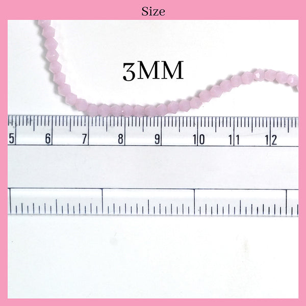 2 Strings of Rondelle Faceted Glass Beads for Jewellery Making & Embroidery Work (Light Pink, 3MM, Round, 120pcs/String)