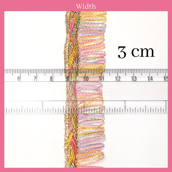 Zari Lace with Multicolor Fringe Trim Laces and Borders Material for Saree Border (18 Meters, 3 CM Wide)