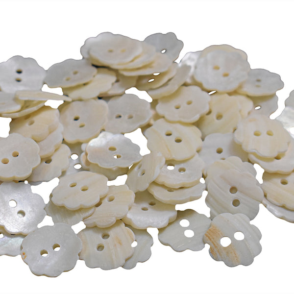 Cream Color Flower Shape Double Hole MOP Button-72 Pieces