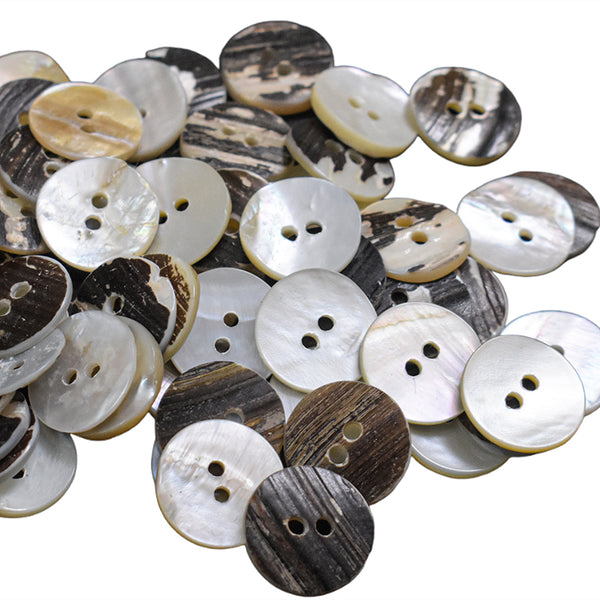 White and Brown Color Round Shape Double Hole MOP Button-72 Pieces