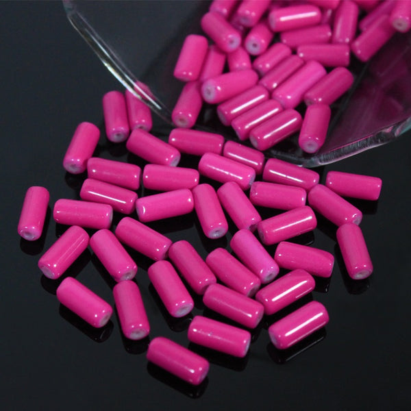 Pink Color Tube Shape Ceramic Beads