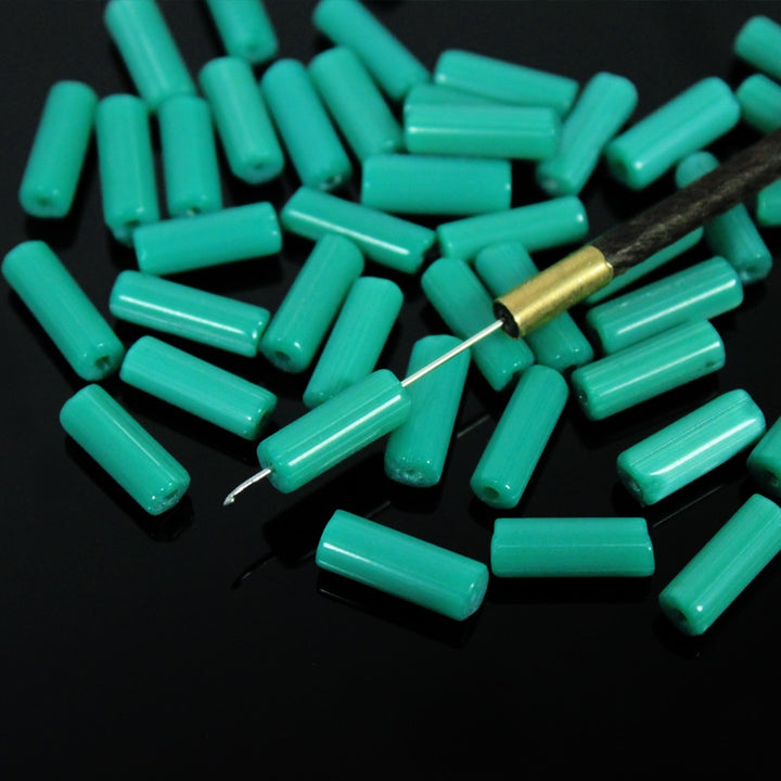 Green Color Tube Shape Ceramic Beads