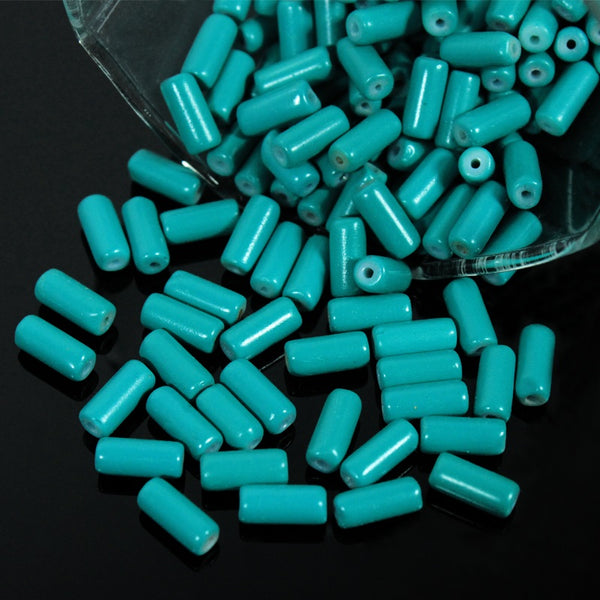 Dark Cyan Color Tube Shape Ceramic Beads