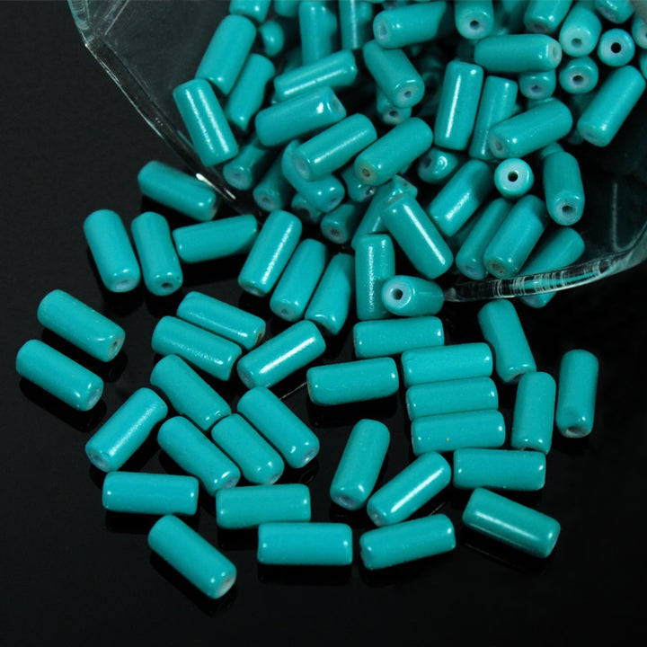 Dark Cyan Color Tube Shape Ceramic Beads